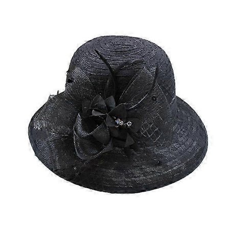 Blondeblomst Mesh Solhat Gennemsigtig Bryllupsfest Blomster Bredskyggede Hatte til Kvinder Sommer