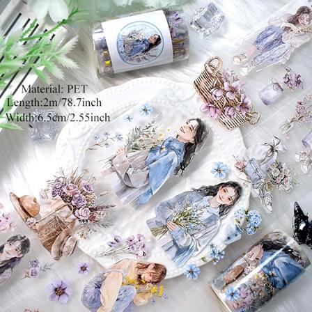 2M / Rulle Washi Pet-Tape Piger Blomster Diy Dagbog Dekoration Æstetisk Klistermærke Transparent Blomster Journaling Scrapbooking Materiale Girls4