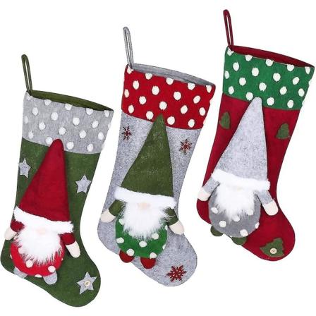 Julegavepose i Strømpeform (47 * 26cm), 3 stk Store Strømper Gavepose Juledekorasjoner, Hengende Strømper For Peis, Juletre, Sesong