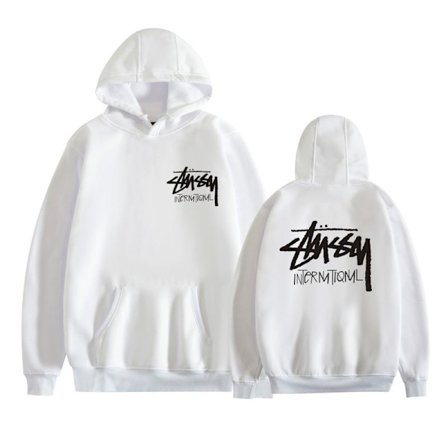 Mordely Unisex Stussy Pullover Hettegenser Mellantung Hettegenser Vit Whit