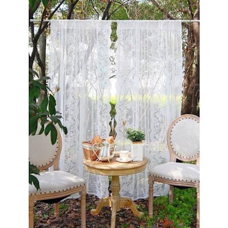 2 Hæklet Hvide Gardiner Store (150X270Cm), Bølget Kant, Filtrering af Naturligt Lys & Privatliv, Stue/Soveværelse Dekoration