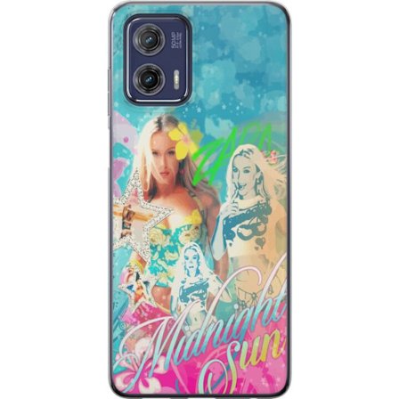 Yhteensopiva Puhelinkuori Motorola Moto G73 Seikkailumaailma Steve, Creeper ja eläimillä värikkäässä palikkagrafiikassa