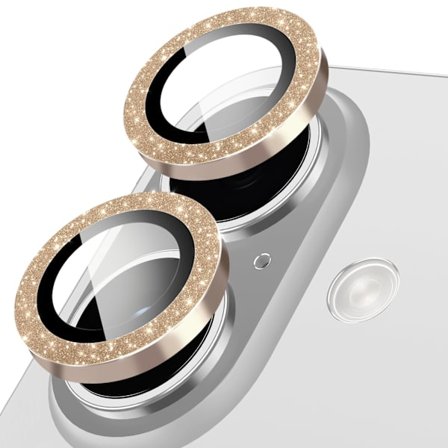 Kameralinsskydd för iPhone 16 / iPhone 16 Plus, Glitterdekoration Individuella Linsskydd, Ultratunn, Guld