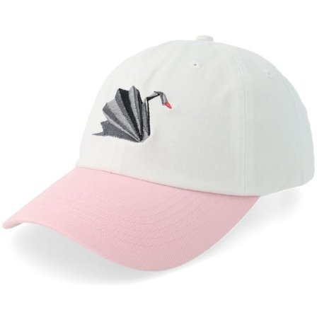 Origami - Vit unconstructed Keps - Origami Black Swan Washed White/Pink Dad Cap @ Hatstore
