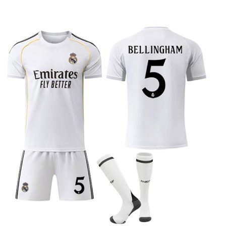 25-26 Real Madrid CF Hjemme NR.5 BELLINGHAM Drakter Barn Voksen Fotballutstyr med Sokker