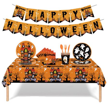 157 stk. Halloween Festartikler Service Sæt Halloween Tema Festdekorationer Halloween Service Tallerkener Servietter Kopper Festartikler til 20 Gæster