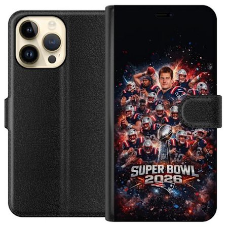 Yhteensopiva Lompakkokotelo Apple iPhone 15 Pro Max Super Bowl 2026 juliste, jossa New England Patriots ja NFL-mestaruuspalkinto räjähtävän urheilulli