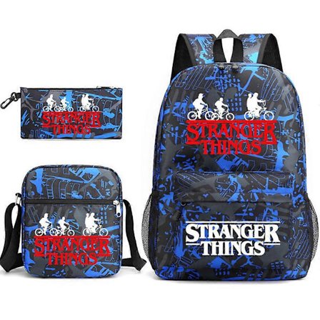 Stranger Things Ryggsäck 3-delars Set Student Skolväska Canvasväska y