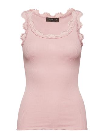 Silk Top W/ Lace T-shirts & Tops Sleeveless Vaaleanpunainen Rosemunde