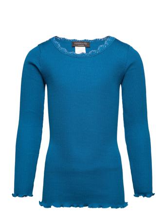 Silk T-Shirt W/ Lace Blue Rosemunde Kids