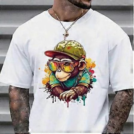 Ny Sommar Herr Mode T-shirt Kreativ Tecknad Djur Apa Tryckt Herr T-shirt Topp (4XL vit)