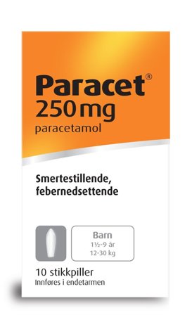 Paracet 250 mg stikkpiller 2-7 år 10 stk