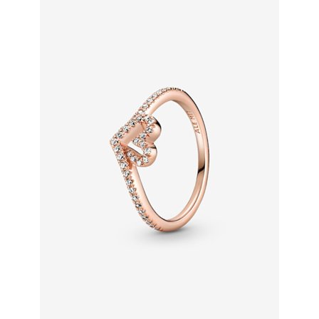 Pandora - Sparkling Wishbone Heart Ring - 14k ruusukullattu