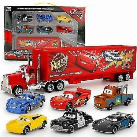 7-pakkauksen Cars 2 Lightning McQueen ja Mack Truck -lahjapaketti