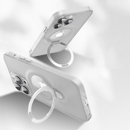 Genomskinligt Magsafe-fodral kompatibelt med iPhone 15 Pro Max, matt PC-stötsäkert smalt fodral med magnetisk ringhållare