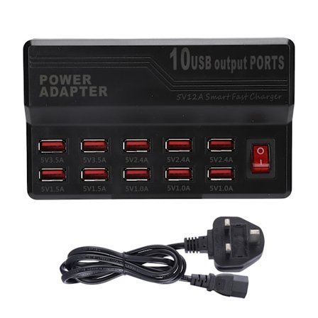 USB Smart Lader 10-Porter 12A Hurtiglading Stasjon Strømsentral Strimmel Plugg Dock Blokk 100-240V