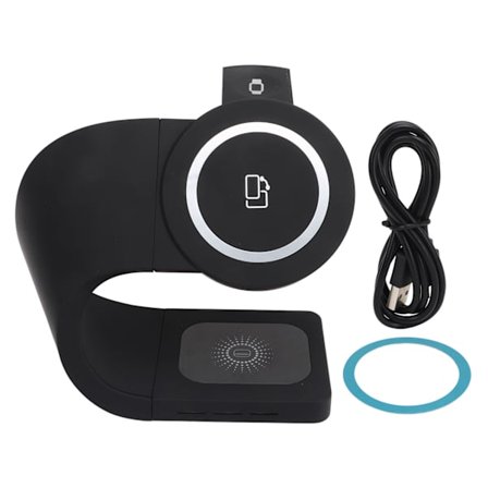 15W Intelligent Hurtig Opladning Trådløs Opladningsstation Trådløs Oplader Stand Sort til Mobiltelefon Høretelefon Ur