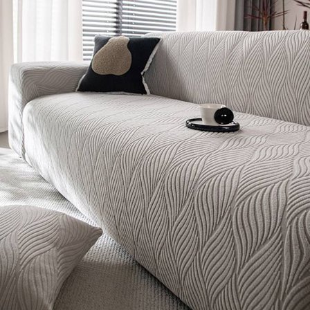 Ljusgrå; Lämplig för en 4-sits soffa (235m x 300cm) | Inkluderar 1 örngott; Enkel stil jacquard sammets sofföverdrag, lämplig för alla årstider