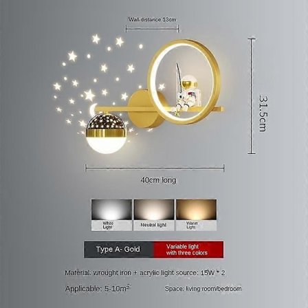 Børneværelse Væglampe Kreativ Astronaut Tegneserie Astronaut Stjerneklar Himmelseng Lampe