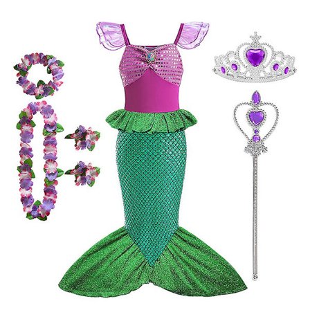Disney Little Mermaid Ariel Prinsessdräkt Barnklänning För tjejer Cosplay Barn Karneval Födelsedagsfest Kläder Sjöjungfruklänning V