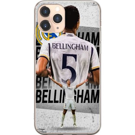 Kompatibelt Mobildeksel til Apple iPhone 11 Pro Real Madrid fotballmotiv med Jude Bellingham i nummer 5 drakt, stort klubbemblem, sterk atletisk pose
