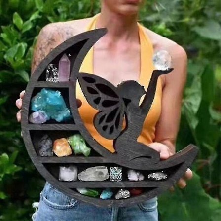 Hjerte / Måne Fe Form Tre Flytende Hyller Krystall Display Hylle Dekor