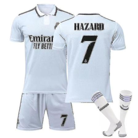 Ny säsong 2022-2023 Real Madrid FC Kids Football Kit HAZARD 7 24(130-140cm)