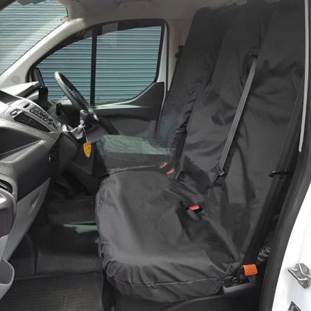 Yleismalliset mustat erittäin kestävät pakettiauton istuinsuojat - Kaksipaikkainen + yksi istuin (suuri ajoneuvokoko) Polyesterimateriaali