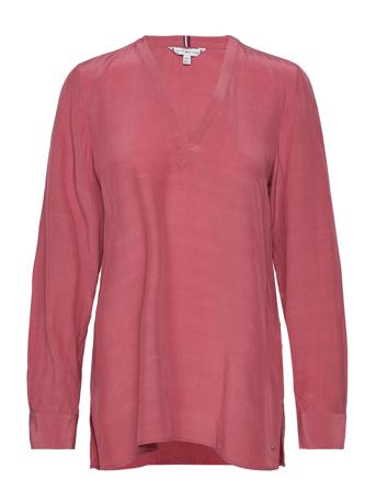 Viscose Solid V-Neck Blouse Ls Bluse Langermet Rosa Tommy Hilfiger
