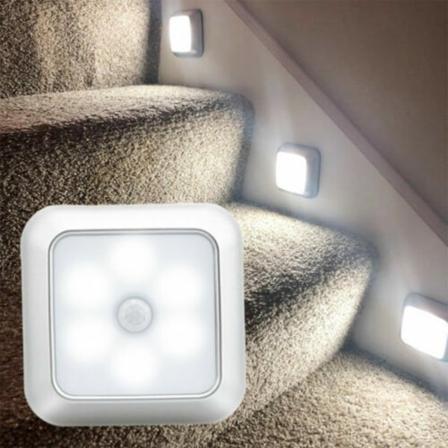 6 LED-bevegelsessensorlamper PIR trådløs nattlampe Batteriskap Trapplampe Hvit Klarhvit 3 pakker