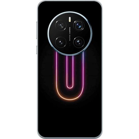 Kompatibelt Mobilskal till Honor Honor Magic7 Pro Minimalistisk neonbokstav U i färgstark ljuseffekt mot svart bakgrund
