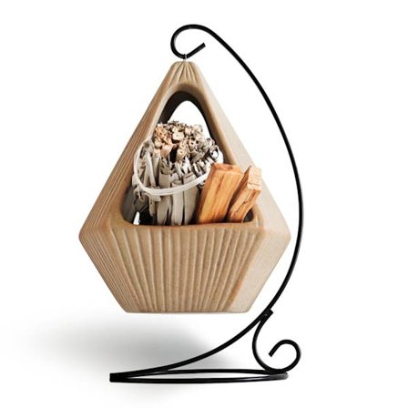 Triangulær Palo Santo Holder, Moderne Hængende Keramisk Brænder med Jernramme, Smudge Skål til Salvie Kegler Lys, Meditation Yoga Spa