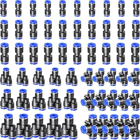 60 stk. pneumatiske koblinger, pneumatiske plaststik, trykluft hurtigkobling, hurtige tilslutninger til luftledninger (4 mm/6 mm/8 mm, Y+T...