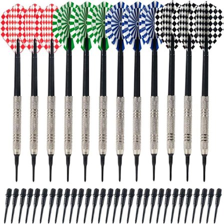 12 stk 14g Plastspiss Dartpiler med 100 Erstatningsspisser - Profesjonelt Sett for Elektroniske Darttavler