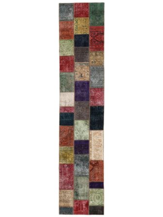 Persisk Patchwork Teppe 86X407Løpere Svart/Mørk Rød (Ull, Persia/Iran)