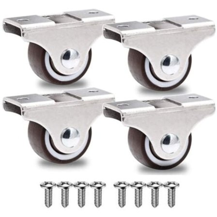 CCYKXA Sæt med 4 Mini Faste Hjul uden Bremse til Møbler - 25mm Hjul til Tung Belastning Op til 40kg + 8 Skruer - Sølv/NC/