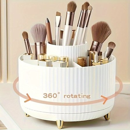 360° Roterende Makeup Organizer - 1 stk. Kosmetikopbevaring i Plast med 5 Rum - Multifunktionel Holder til Børster, Læbestifter