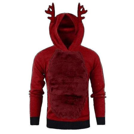 Mænds Juletrøje med Hætte - Julemanden Rudolph Reindeer Trøje Red Wine Red L