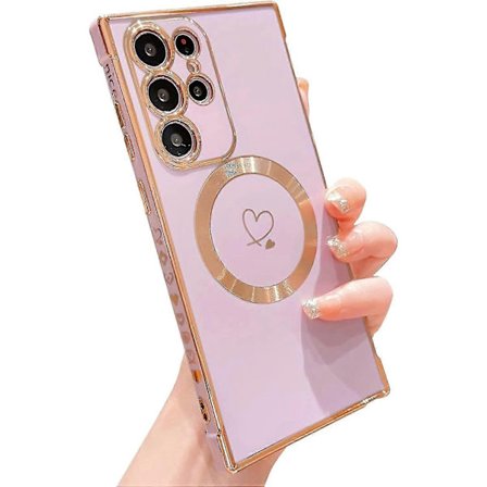 Magsafe Plated Case Compatible with Samsung Galaxy S23 Ultra, Soft Shockproof TPU Protective Cover with Lens Protection