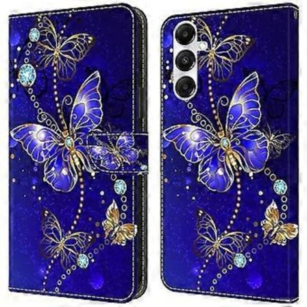 Samsung Galaxy A35 5G:lle magneettinen kuori 3D-kuviopainatuksella, nahkainen puhelimen suojus (Timanttiperhonen)