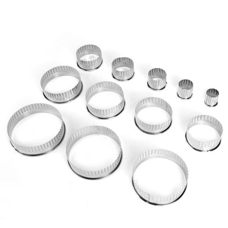 12 stk runde kakeformer i rustfritt stål med tenner, DIY-bakingsverktøy