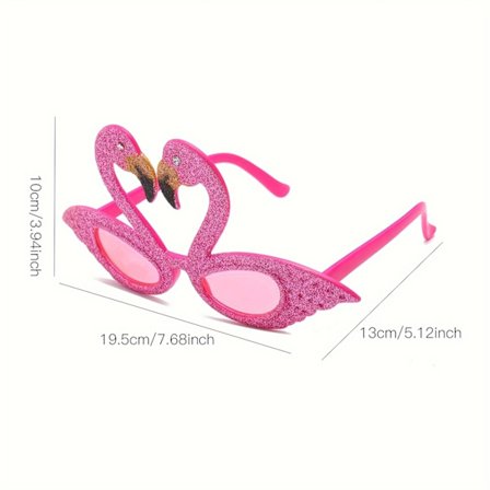 1 stk. Flamingo Party Briller - Rosa Flamingoform med glitrende rammer, linse for karneval