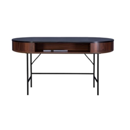 Ovalt konsolbord, valnøddefinish, 1 hylde, 104,5x50x75,5 cm