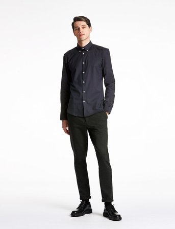 Lindbergh Yarn Dyed Oxford Superflex Shirt - Black - M