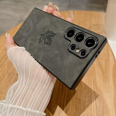 Etui til Samsung S24 Sort Grå Hud-følelse læder Ahorn Fuld dækning