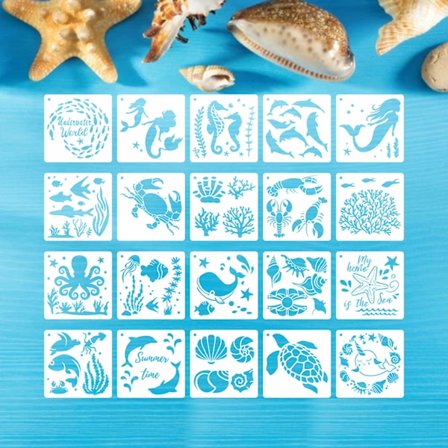 Konstritningsschabloner Kit Återanvändbara PET-mallar Havsdjursstencil för DIY-hantverk