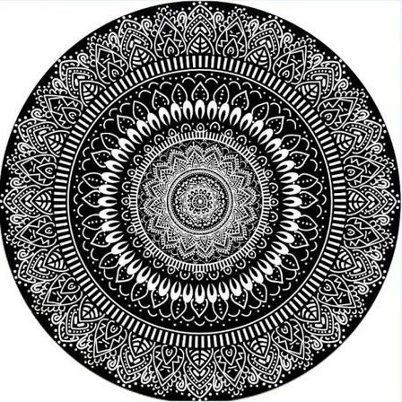 Rund Matta 100cm Svart Mandala Mjuk Badrumsmatta Halkskydd Tvättbar Accentmatta Mjuk Golvmatta för Entré Vardagsrum Sovrum Barnrum-FA-