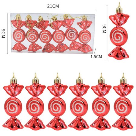 Jul Mini Godis Ornament - Set med 6, Festliga Hängande Dekorationer för Granen