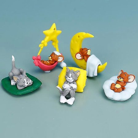 5 st Tom och Jerry Tom Cat Leksak Jerry Mus Sovande PVC Söt Figur Modell Leksaker För Barn Pojkar Flickor Födelsedagspresenter