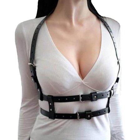 Punk Lær Kroppssele Kjede y Svart Midjebelte Kjede Gotisk Brystkjede Nattklubb Rave for Kvinner og Jenter Svart-3